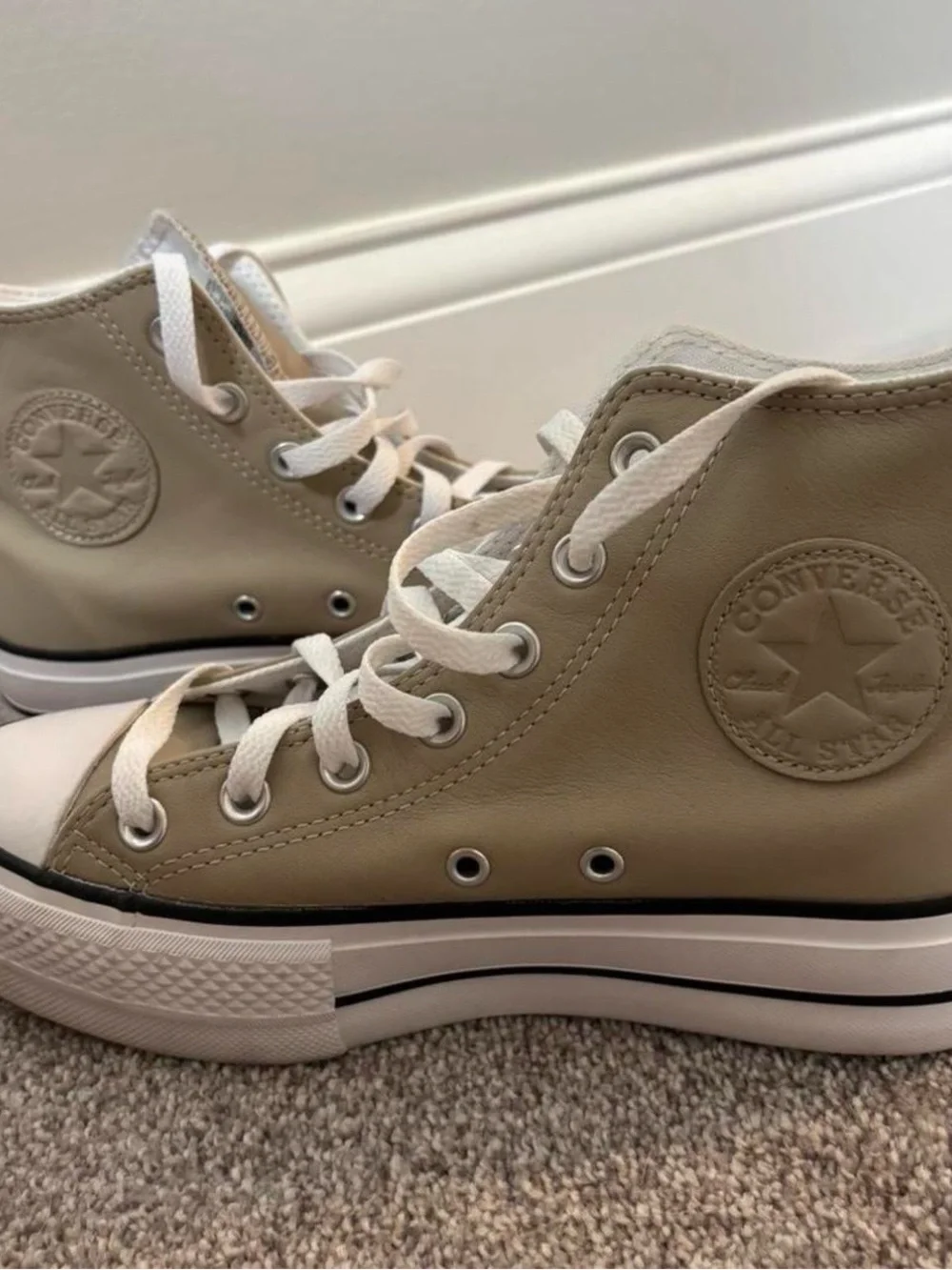 Converse All Star High-Top Sneakers in Beige and White
